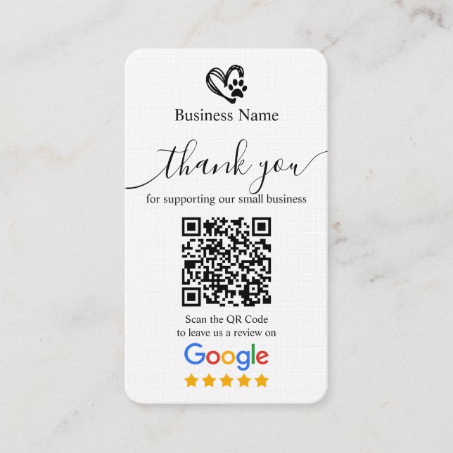 Carte De Visite Chien Grooming Google Review Request Card Code QR (Devant)