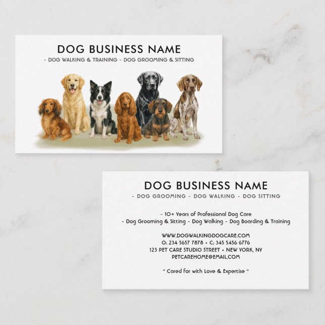 Carte De Visite Chien Grooming Marche assis Embarquement Entraînem (Devant / Derrière)