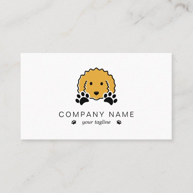 Carte De Visite Chien jaune bouclé avec Empreintes de pattes (Devant)