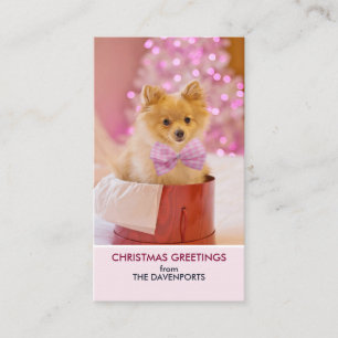Carte De Visite Chien mignon avec cabot rose Photo de Noël