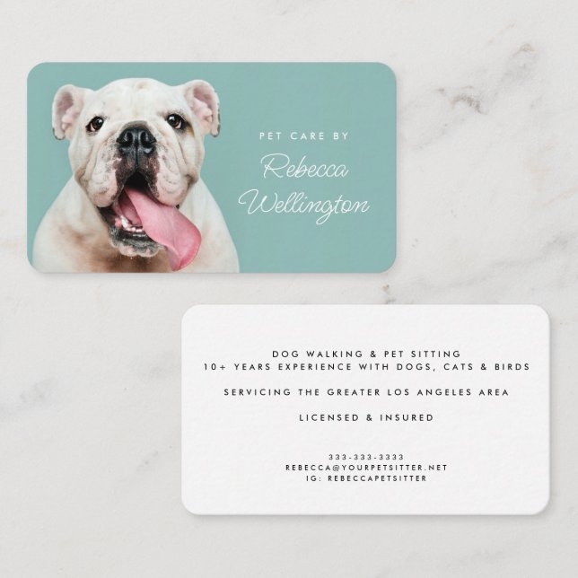 Carte De Visite Chien mignon photo Bulldog Animal Sitter Chien Wal (Devant / Derrière)