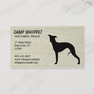 Carte De Visite Chien noir Whippet Silhouette Faux Style bois