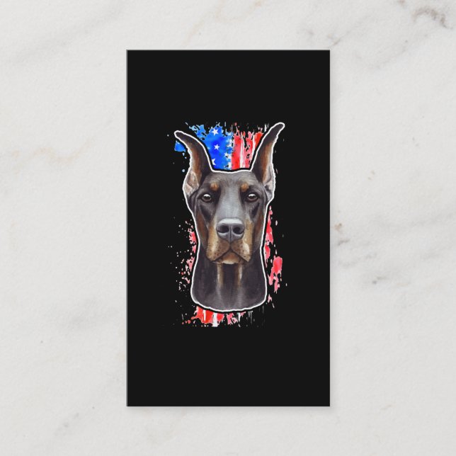 Carte De Visite Chien patriotique USA Doberman Drapeau américain (Devant)
