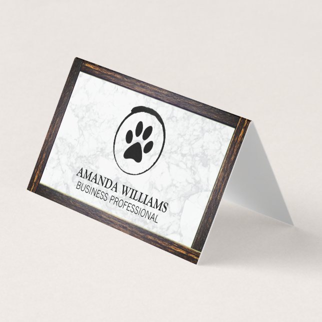 Carte De Visite Chien Paw | Marbre | Bordure du bois (Devant)