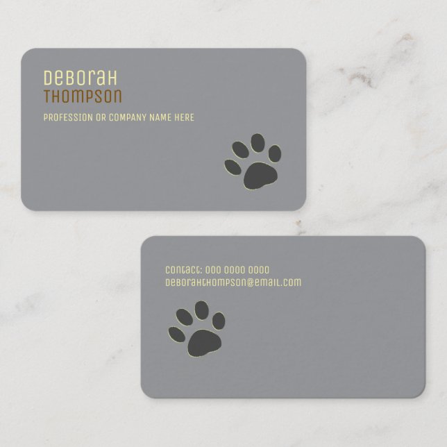 Carte De Visite Chien Paw Simple Grey (Devant / Derrière)