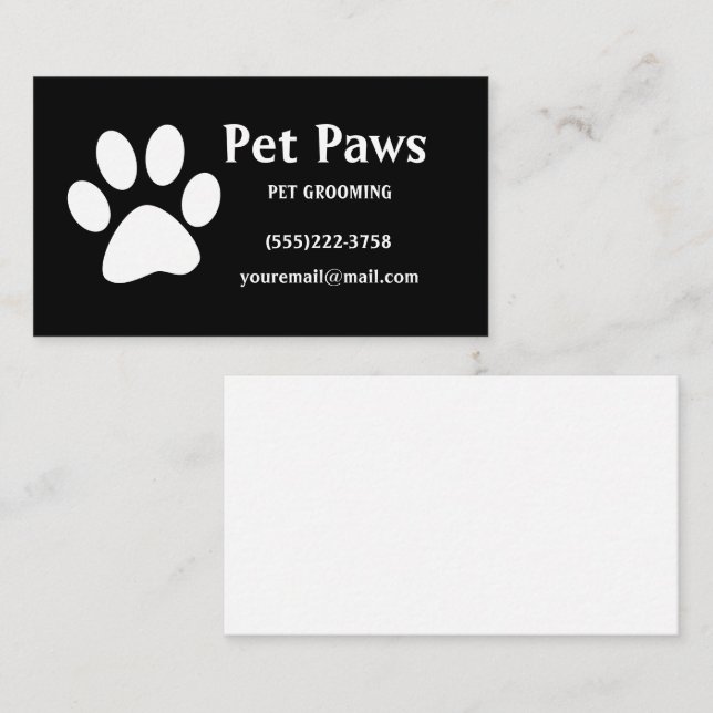Carte De Visite Chien Paw White Black Pet Grossesse Service Cuisin (Devant / Derrière)