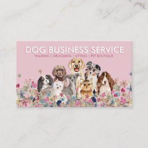 Carte De Visite Chien rose Ombre Grooming Marche assis