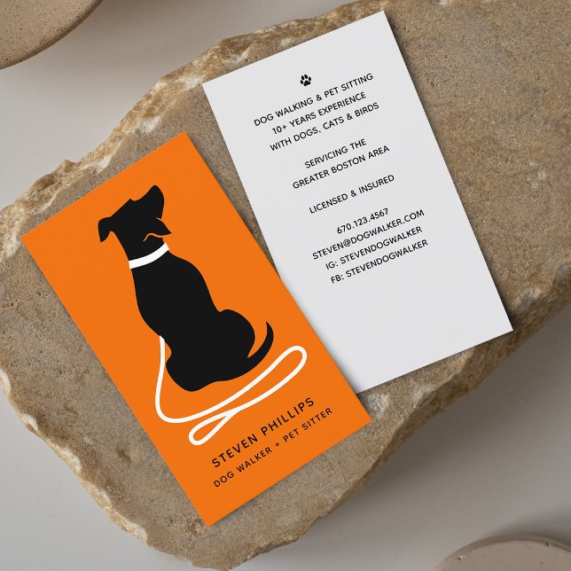 Carte De Visite Chien Silhouette moderne marchant Chien assis (Modern Silhouette Dog Walking Dog Sitting Business Card)