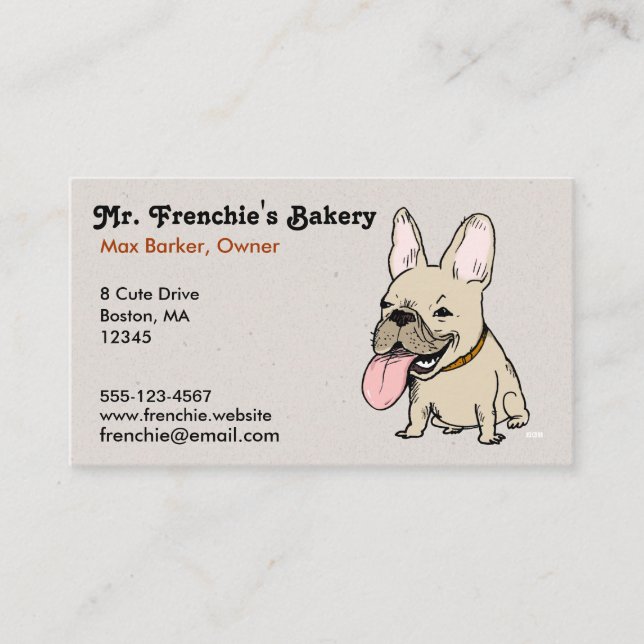 Carte De Visite Chien-taureau français amusant avec une énorme lan (Devant)