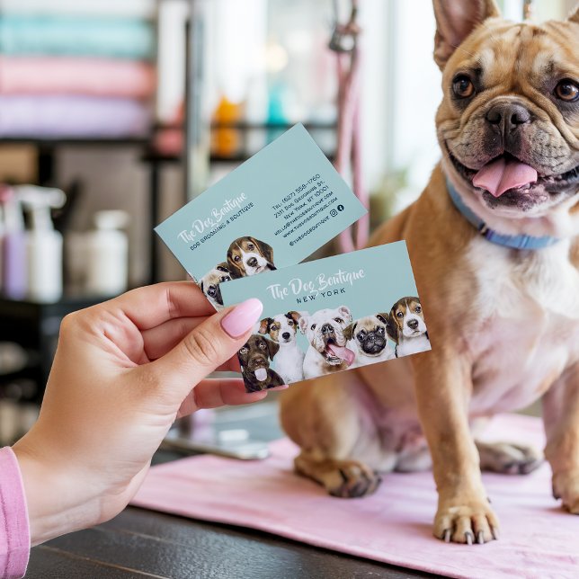 Carte De Visite Chien toiletter boutique animal de compagnie chic  (Dog grooming boutique pet sitter cute puppy script)