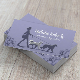 Carte De Visite Chien Walker Animal Sitter Girl & Chiens Floral La