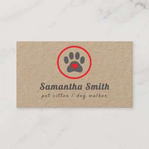 Carte De Visite Chien Walker Animal Sitter Paw Heart Kraft