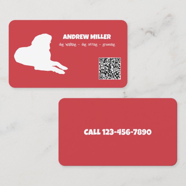 Carte De Visite Chien Walker personnalisé QR (rouge) (Devant / Derrière)