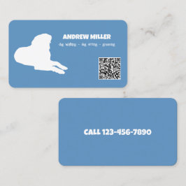 Carte De Visite Chien Walker QR personnalisé (bleu)