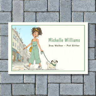 Carte De Visite Chien Walker   Sentier pour animaux   Fille Marche