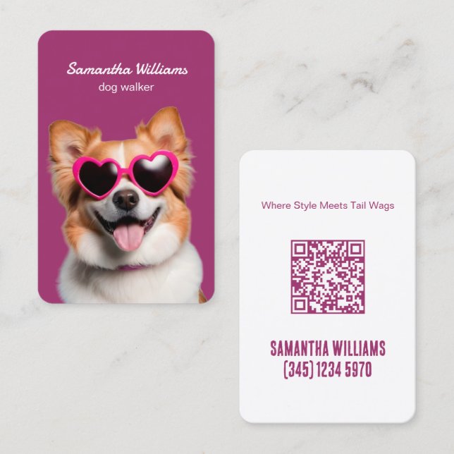Carte De Visite Chien Walking WhatsApp Cliquez pour Conversation C (Devant / Derrière)