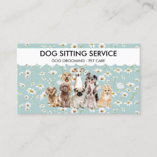 Carte De Visite Chiens d'aquarelle turquoises Fleurs de marguerite