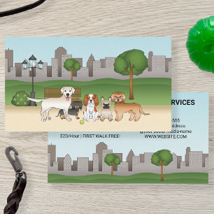 Carte De Visite Chiens De Cartoon Dans Un Parc - Chiens Services D