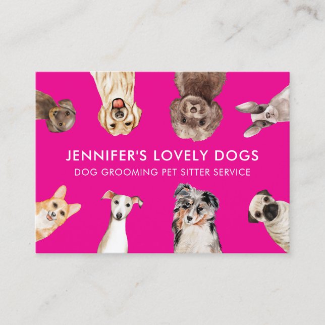 Carte De Visite Chiens de petite taille rose (Devant)
