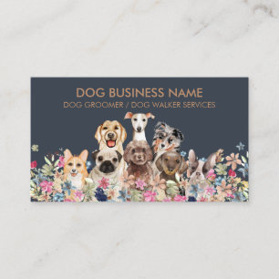 Carte De Visite Chiens Dessin Fleurs Design Moderne Simple