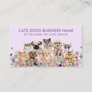 Carte De Visite Chiens et chats fleurs violet lilas