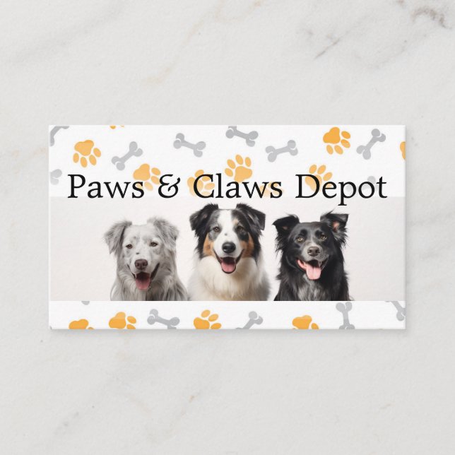 Carte De Visite Chiens heureux | Empreintes de pattes et os (Devant)