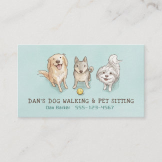 Carte De Visite Chiens Heureux Garde d'Animaux Promeneur de Chiens