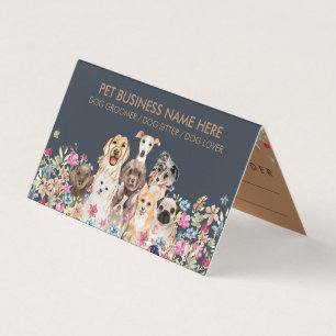 Carte De Visite Chiens huit type chiot avec fleurs marine marron