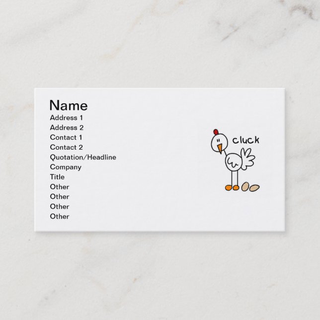 Carte De Visite Chiffre T-shirts et cadeaux de bâton de poulet (Devant)