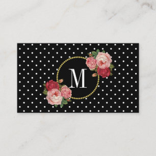 Carte De Visite Chiffres blancs noirs Monogramme floral Rose Vinta
