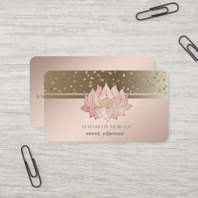 Carte De Visite Chiffres modernes et élégants Confetti Lotus (Devant/Arrière en situation)