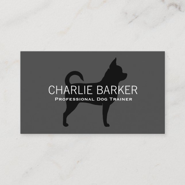 Carte De Visite Chihuahua Silhouette noir sur gris (Devant)