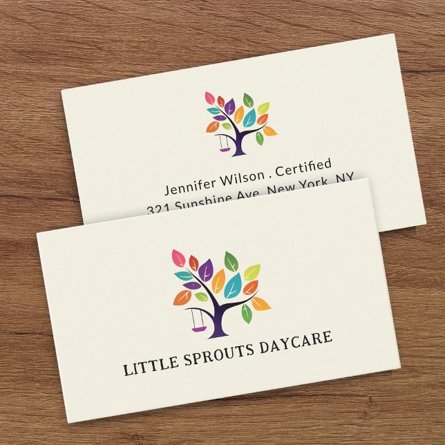 Carte De Visite Child Daycare Childcare Service Tree Logo (Créateur téléchargé)