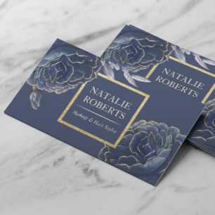 Carte De Visite Chinoiserie Blue Floral Maquillage Artiste & Salon