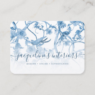 Carte De Visite Chinoiserie Elégant Floral Dusty Blue Vintage Bird