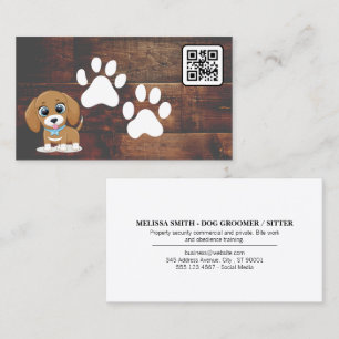 Carte De Visite Chiot Cute Doggie Paws Bois Code QR