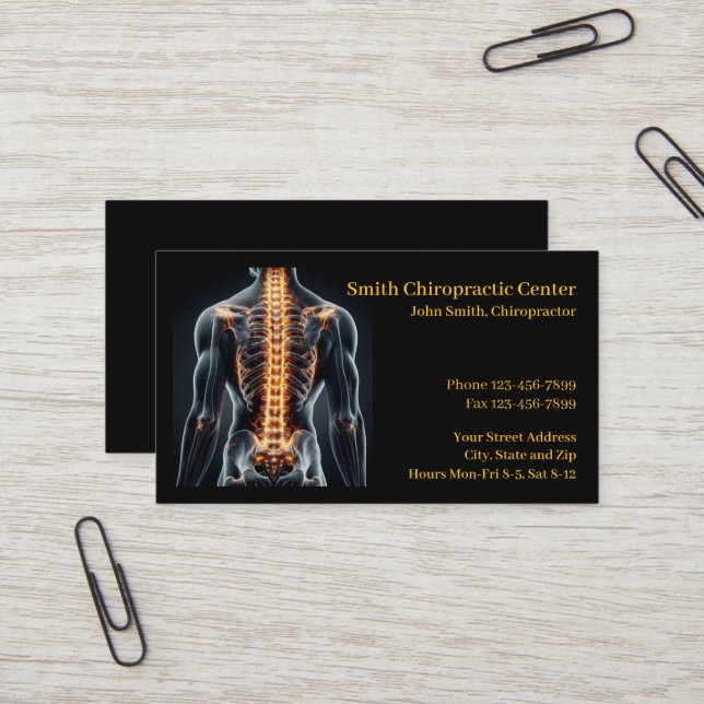 Carte De Visite Chiropractic Chiropractic Clinic Business Card (Devant/Arrière en situation)