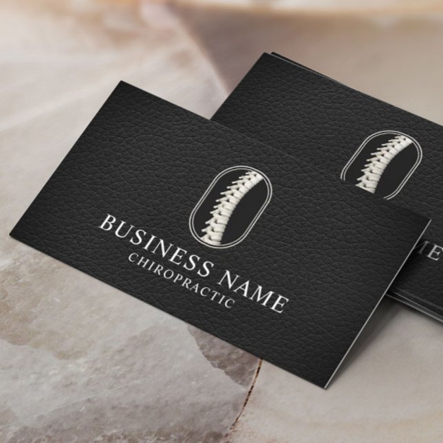 Carte De Visite Chiropractor Spine Logo en cuir foncé Chiropratiqu (Créateur téléchargé)