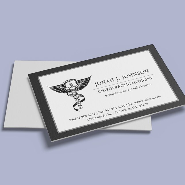 Carte De Visite Chiropraticien | Bordure noire minimale (Créateur téléchargé)