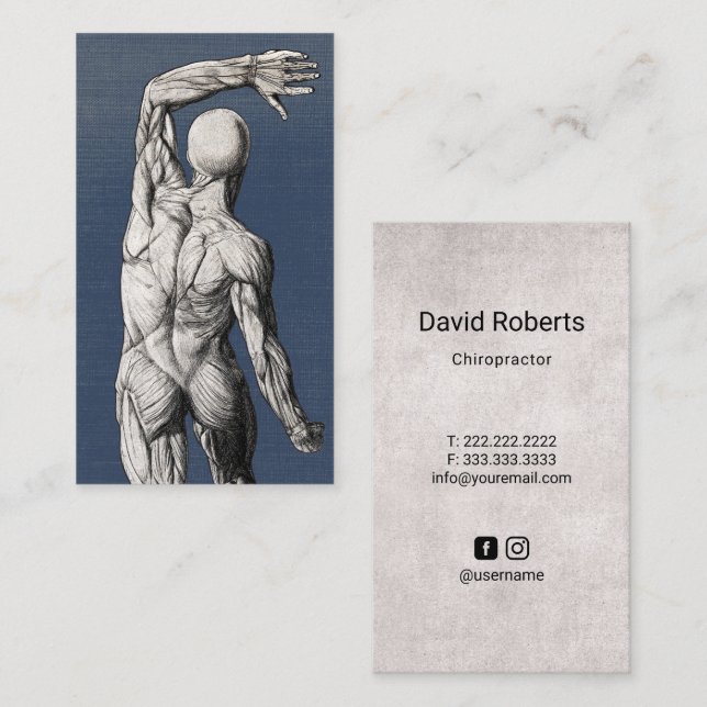Carte De Visite Chiropratique Anatomie Vintage Bleu Chiropracteur (Devant / Derrière)