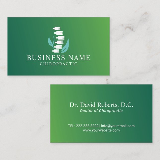Carte De Visite Chiropratique Nature Spine Logo Chiropractor Vert (Devant / Derrière)