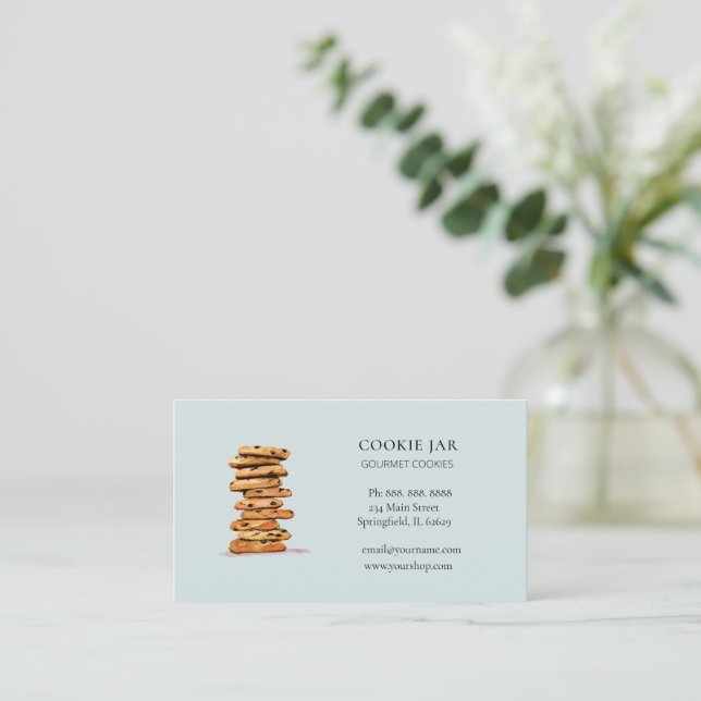 Carte De Visite Chocolat à puce Boulangerie Bleu Entreprise (Debout devant)