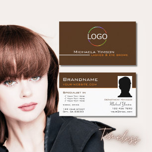 Carte De Visite Chocolat Brown blanc avec logo et photo élégant