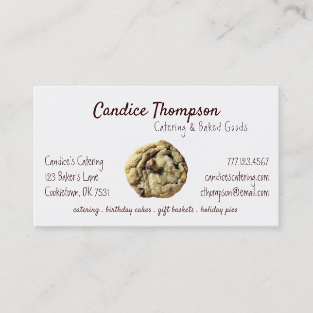 Carte De Visite Chocolat Chip Cookie Services de cuisson (Devant)
