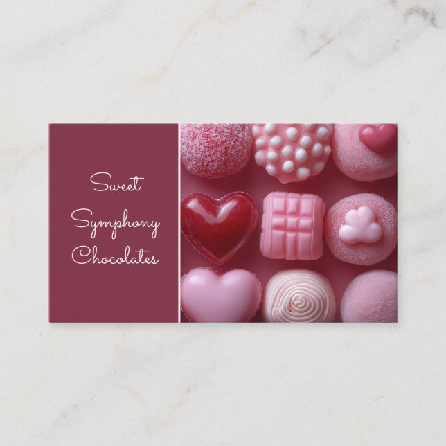 Carte De Visite chocolats en forme de coeur rose (Devant)