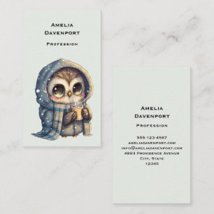 Carte De Visite Chouette à gros yeux mignonne tenant un café