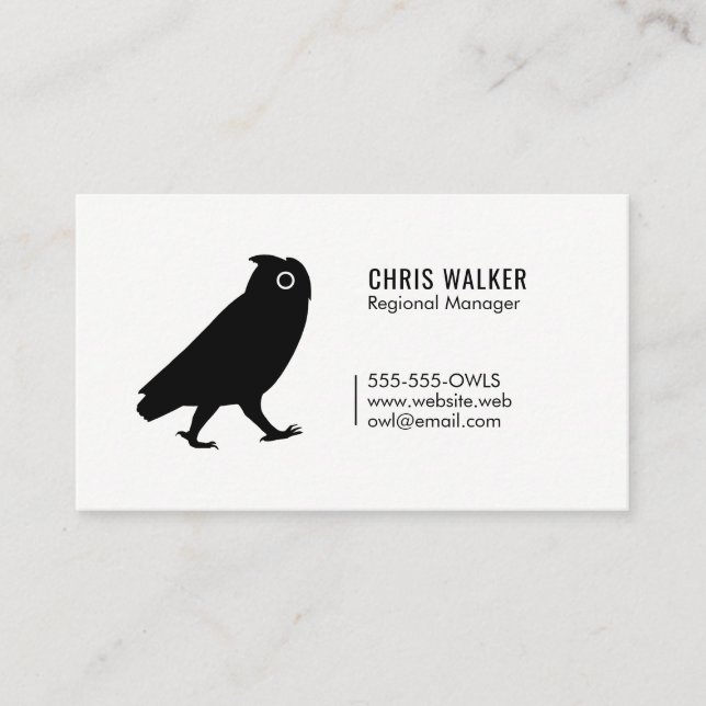 Carte De Visite Chouette à pied Silhouette Simple Noir et Blanc (Devant)