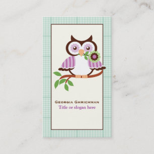 Carte De Visite Chouette à ressort mignonne avec bordure verte à l