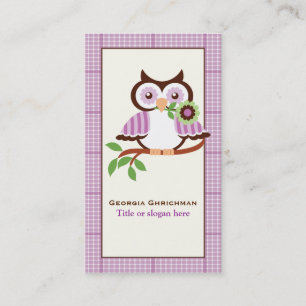 Carte De Visite Chouette à ressort mignonne sur une branche, bordu