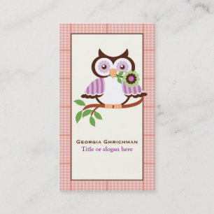 Carte De Visite Chouette à ressort mignonne sur une branche, bordu